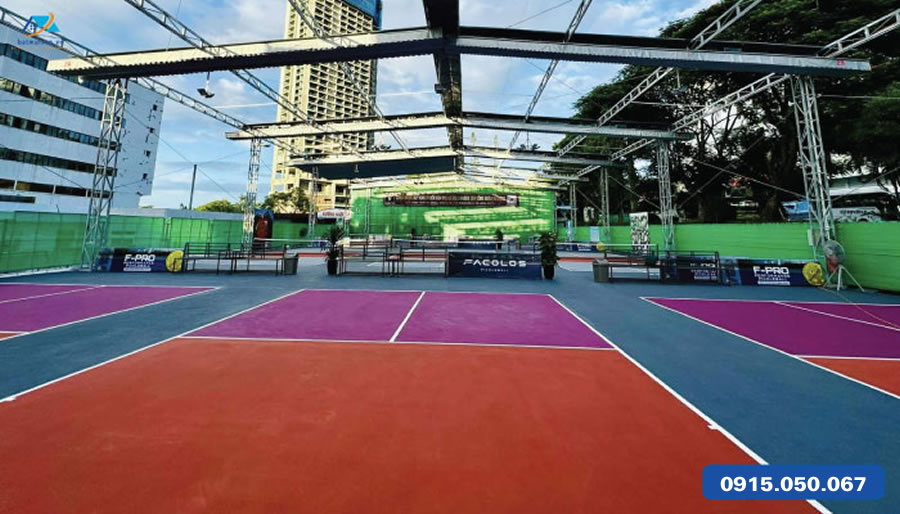 Thi công Làm Mái che xếp di động sân pickleball Vinh Nghệ An